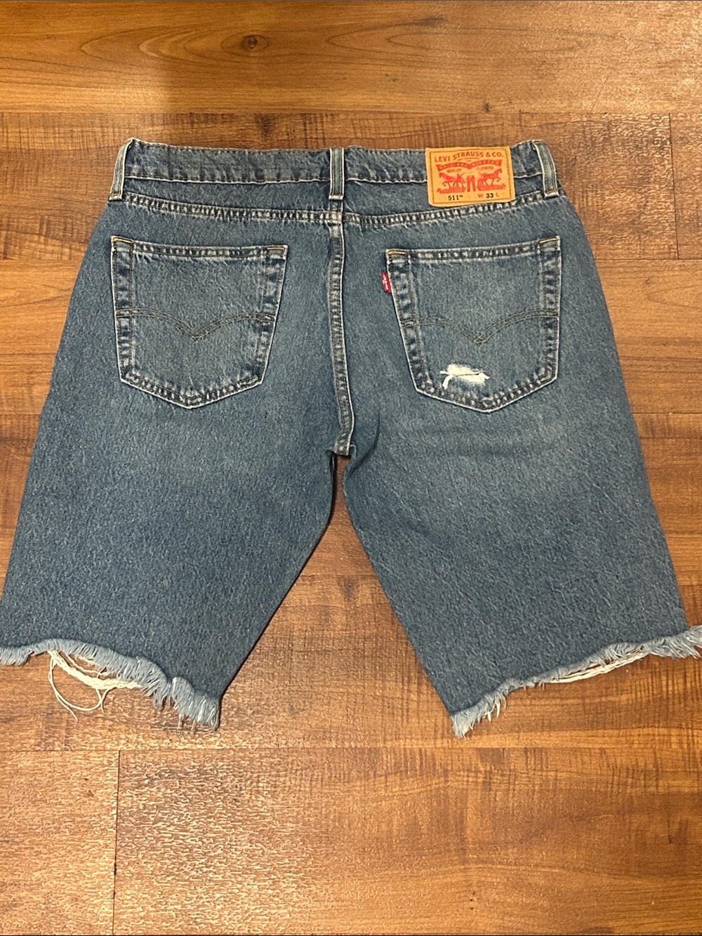 Levi's Distressed Blue Denim Cutoff Shorts - Picture 3 of 3